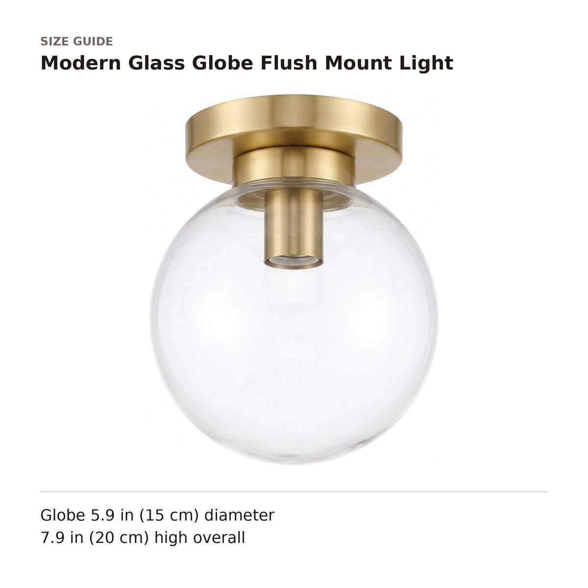 Modern Glass Globe Flush Mount Light size guide with dimensions