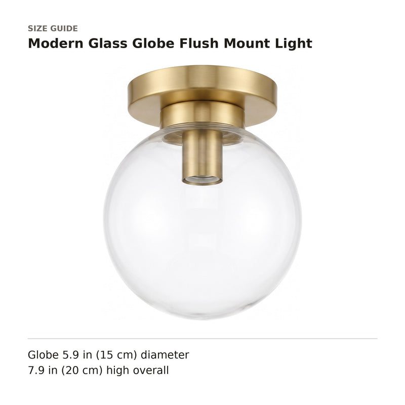 Modern Glass Globe Flush Mount Light size guide with dimensions