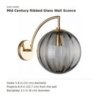 Mid Century Ribbed Glass Wall Sconce size guide with dimensions