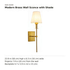 Modern Brass Wall Sconce with Shade size guide with dimensions