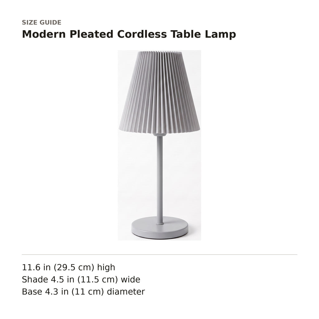Modern Pleated Cordless Table Lamp size guide with dimensions