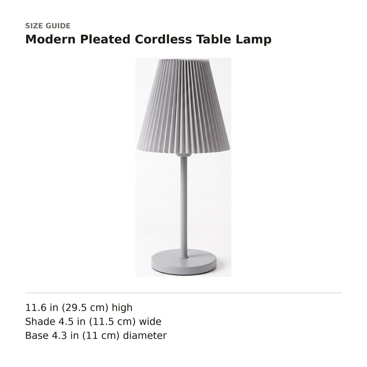 Modern Pleated Cordless Table Lamp size guide with dimensions
