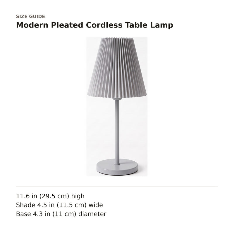 Modern Pleated Cordless Table Lamp size guide with dimensions