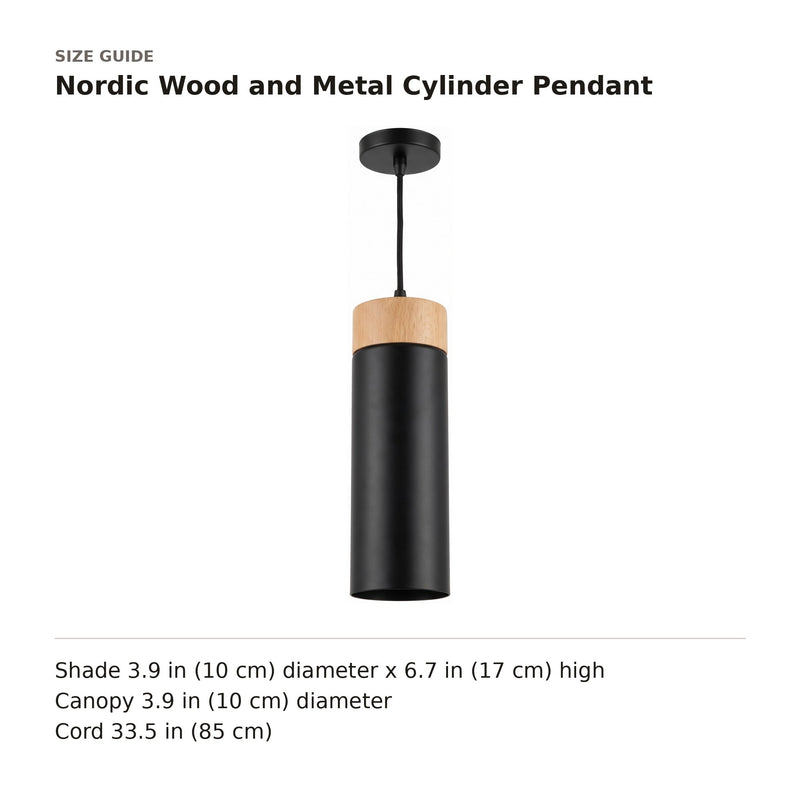 Nordic Wood and Metal Cylinder Pendant size guide with dimensions