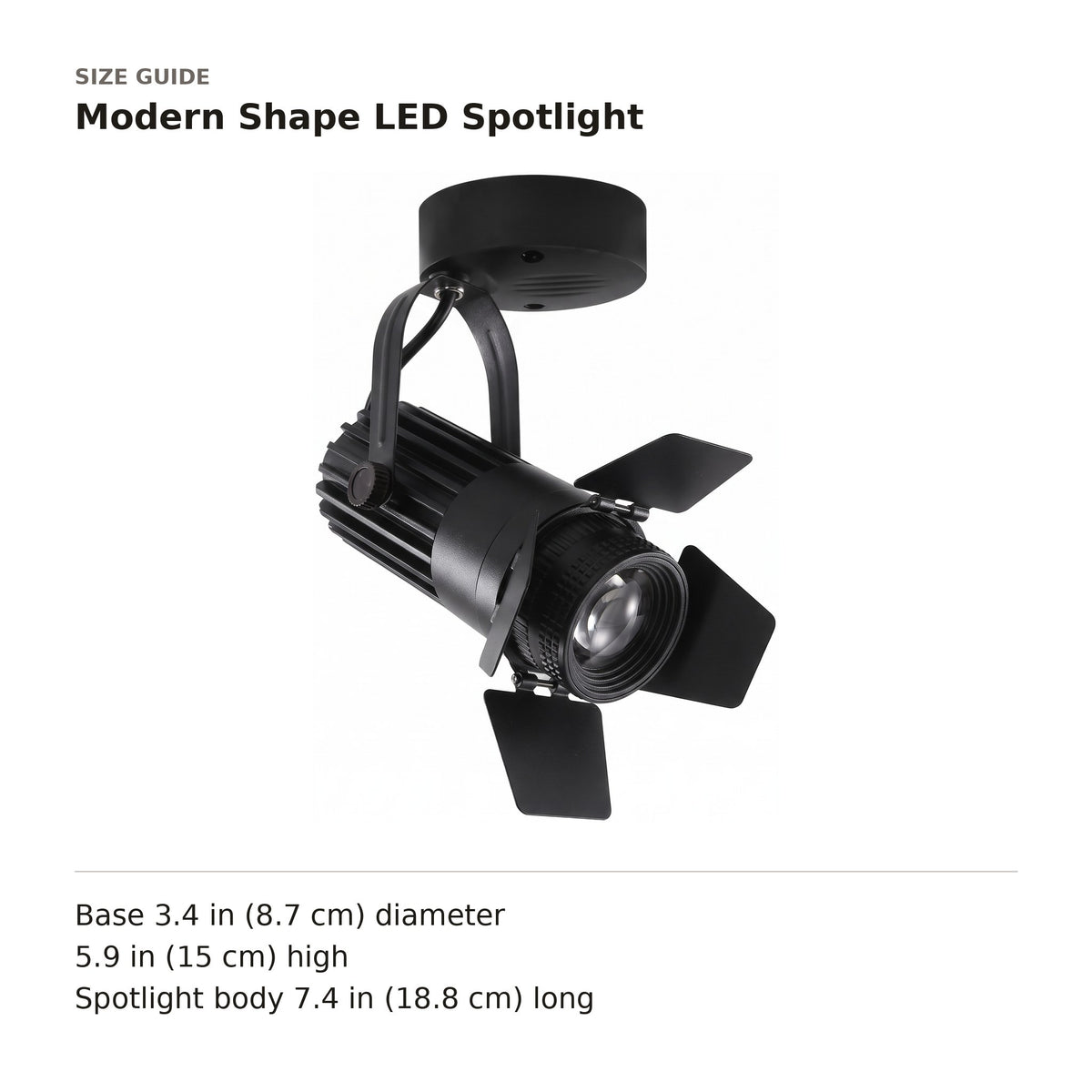Modern Shape LED Spotlight size guide with dimensions