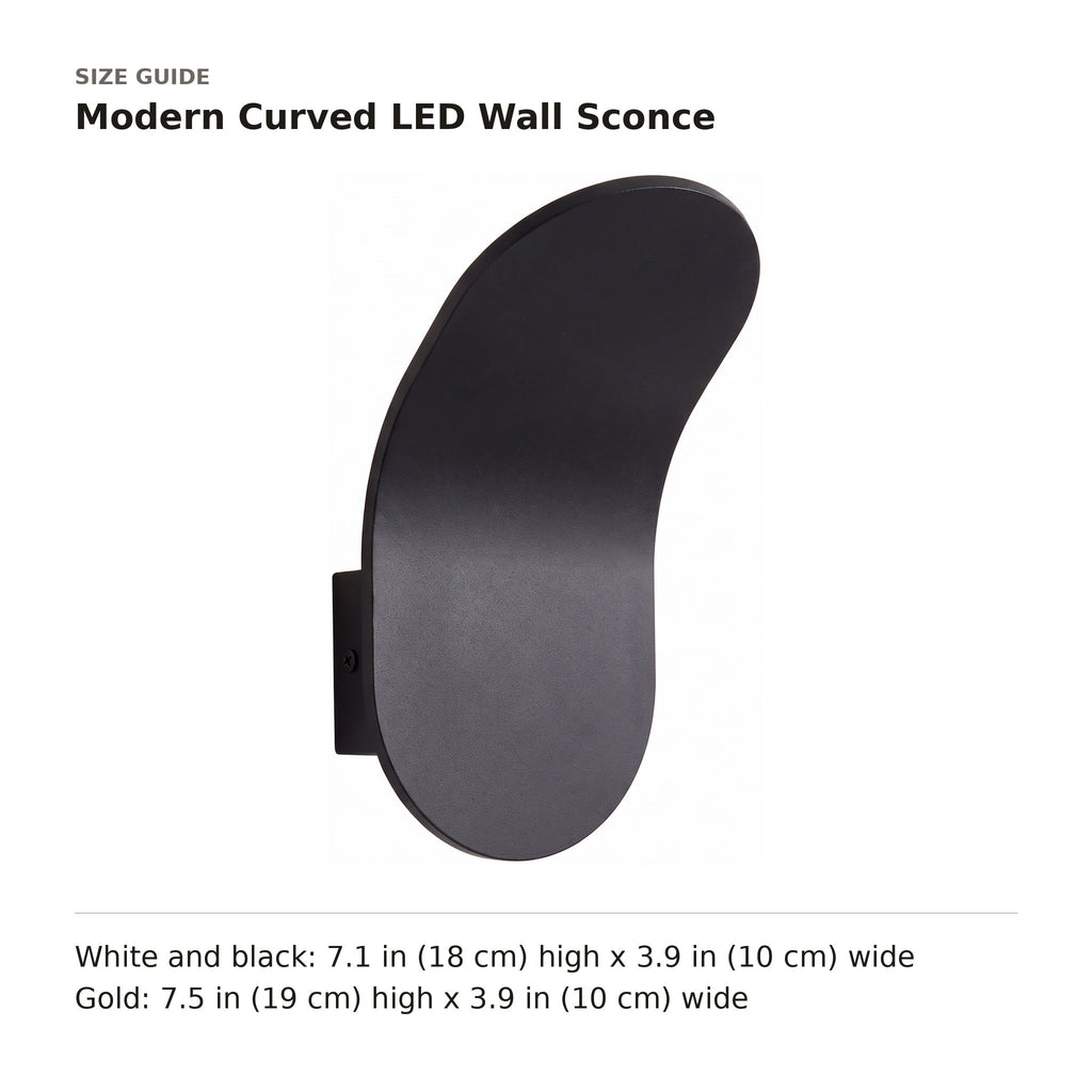 Modern Curved LED Wall Sconce size guide with dimensions