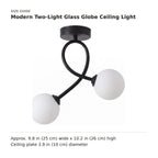 Modern Two-Light Glass Globe Ceiling Light size guide with dimensions