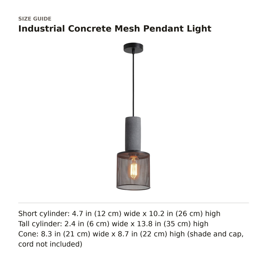 Industrial Concrete Mesh Pendant Light size guide with dimensions