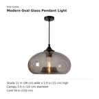 Modern Oval Glass Pendant Light size guide with dimensions