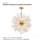Modern Starburst Crystal Chandelier size guide with dimensions