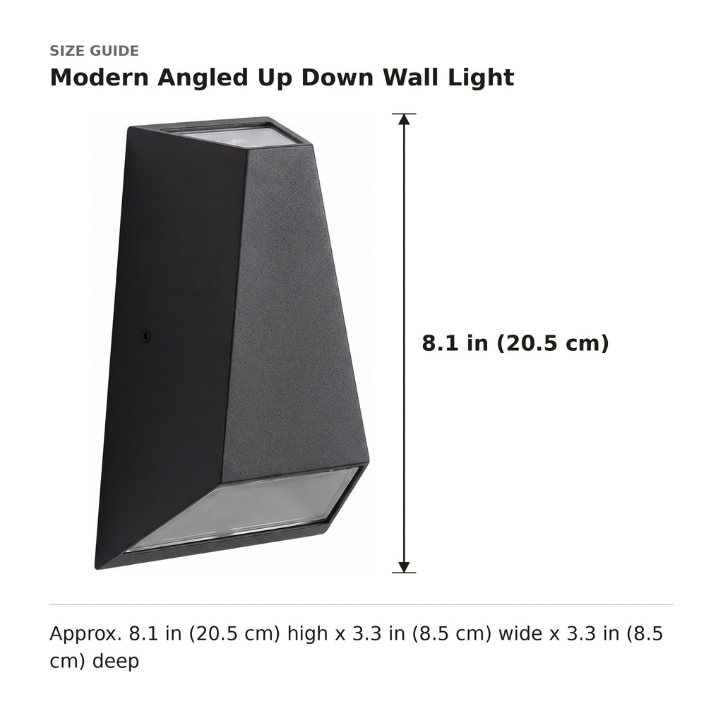 Modern Angled Up Down Wall Light size guide with dimensions