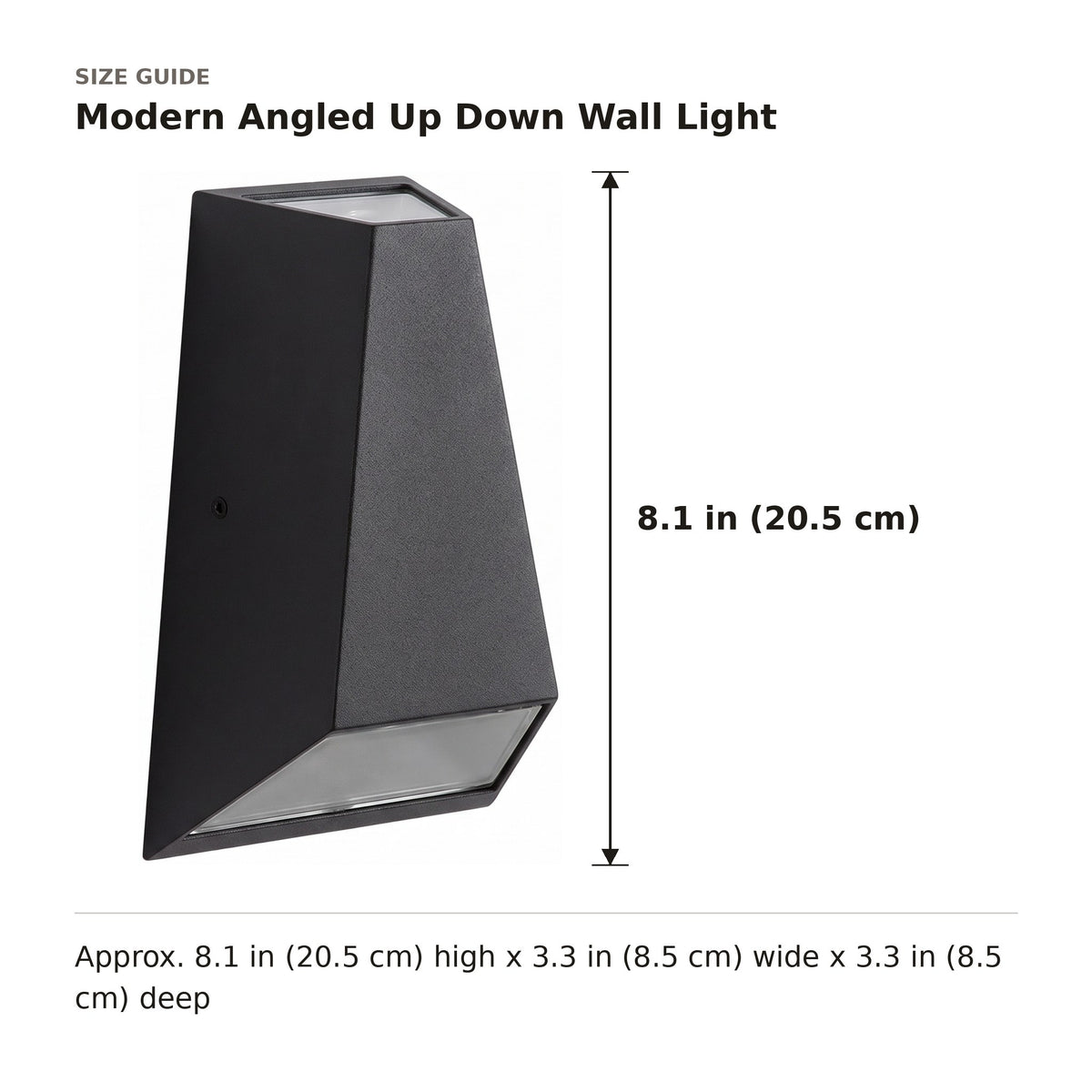Modern Angled Up Down Wall Light size guide with dimensions