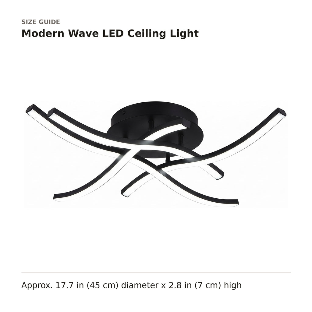 Modern Wave LED Ceiling Light size guide with dimensions