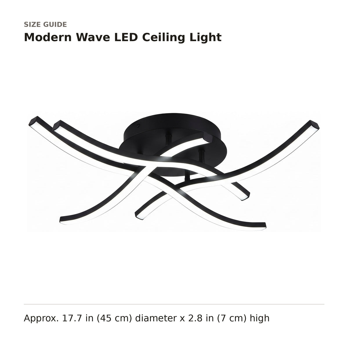 Modern Wave LED Ceiling Light size guide with dimensions