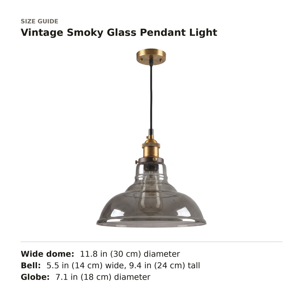 Vintage Smoky Glass Pendant Light size guide with dimensions