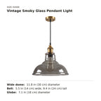 Vintage Smoky Glass Pendant Light size guide with dimensions