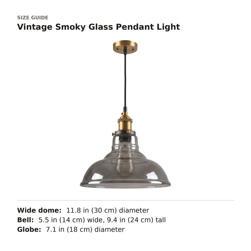 Vintage Smoky Glass Pendant Light size guide with dimensions