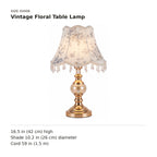 Vintage Floral Table Lamp size guide with dimensions