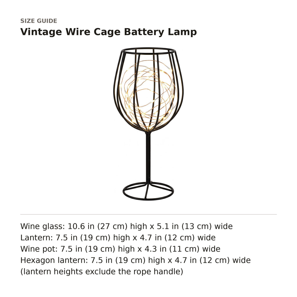 Vintage Wire Cage Battery Lamp size guide with dimensions