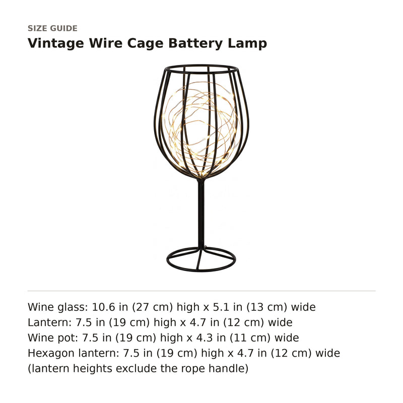 Vintage Wire Cage Battery Lamp size guide with dimensions