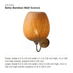 Boho Bamboo Wall Sconce size guide with dimensions