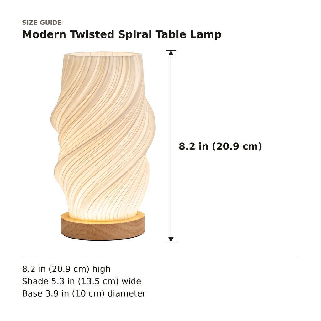 Modern Twisted Spiral Table Lamp size guide with dimensions