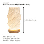 Modern Twisted Spiral Table Lamp size guide with dimensions