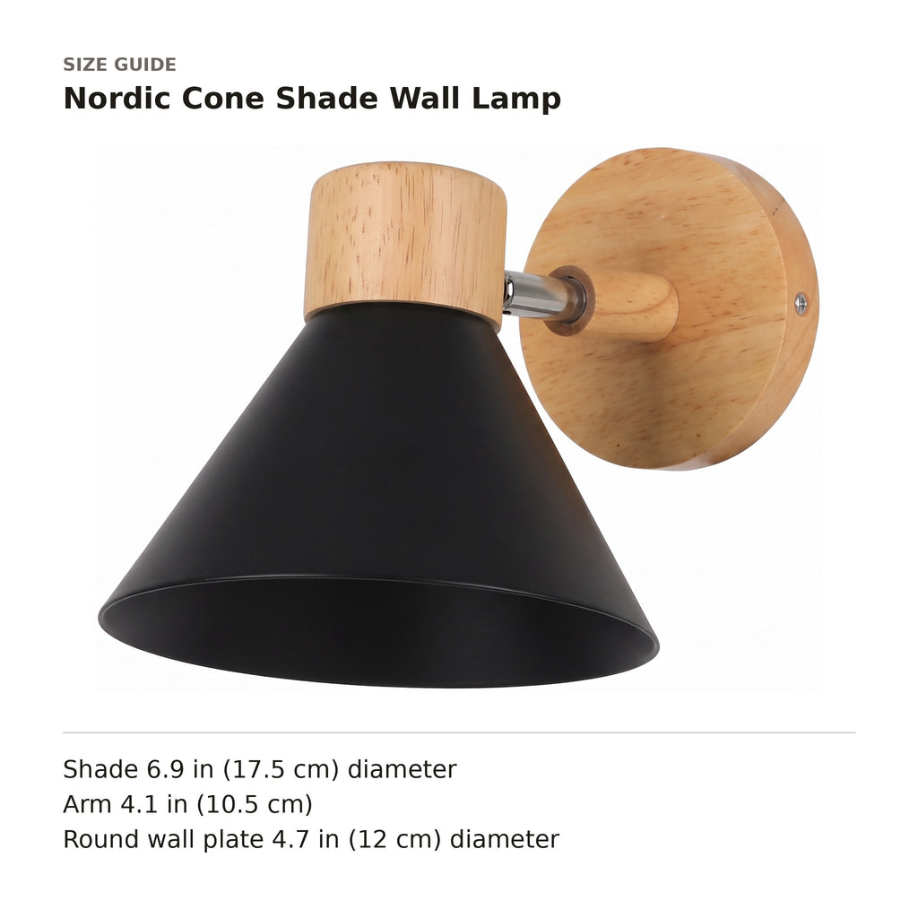 Nordic Cone Shade Wall Lamp size guide with dimensions