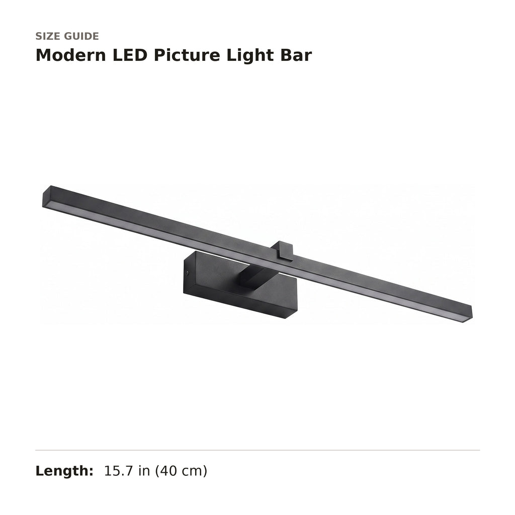 Modern LED Picture Light Bar size guide with dimensions