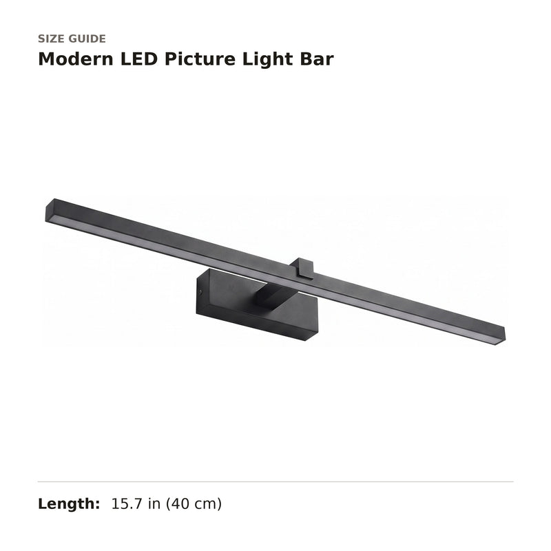 Modern LED Picture Light Bar size guide with dimensions