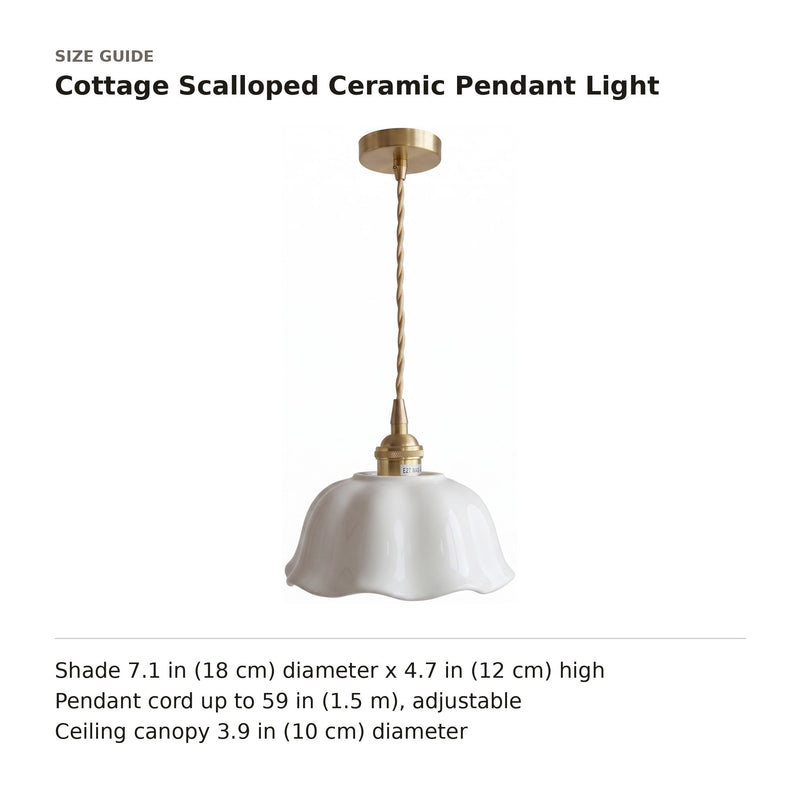 Cottage Scalloped Ceramic Pendant Light size guide with dimensions