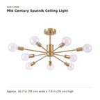 Mid Century Sputnik Ceiling Light size guide with dimensions