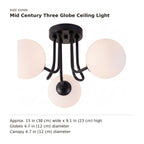 Mid Century Three Globe Ceiling Light size guide with dimensions