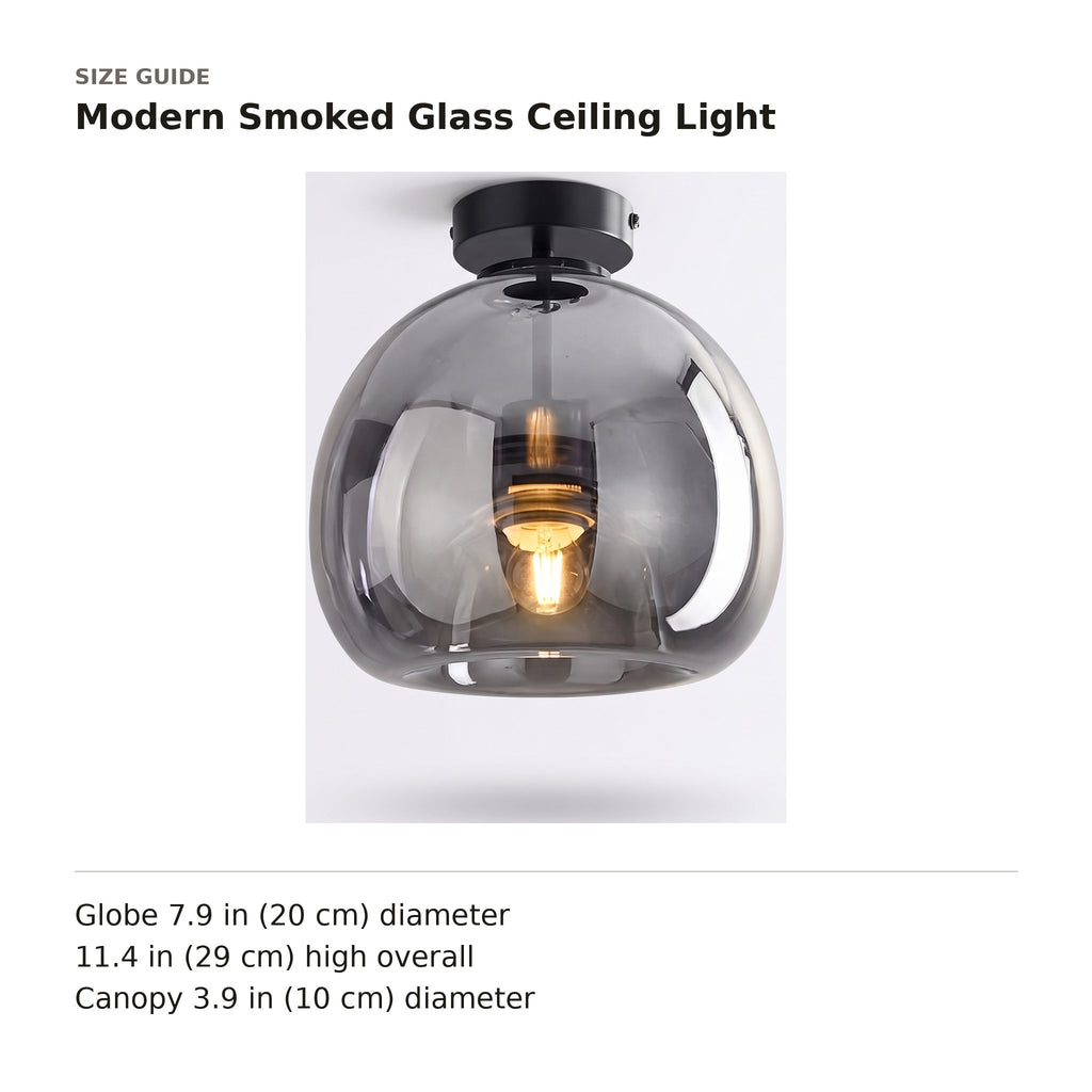 Modern Smoked Glass Ceiling Light size guide with dimensions