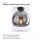 Modern Smoked Glass Ceiling Light size guide with dimensions