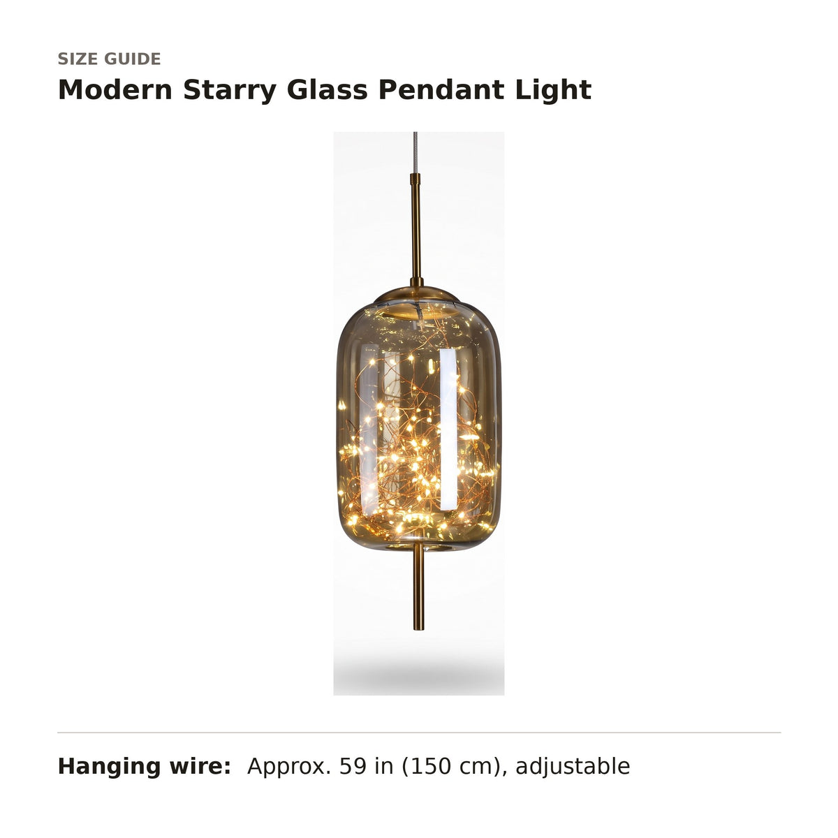 Modern Starry Glass Pendant Light size guide with dimensions