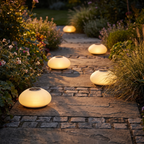 Solar garden light - Solar Cobblestone Garden Light along a garden path at dusk