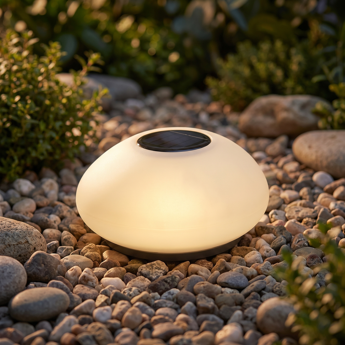 Solar garden light - Solar Cobblestone Garden Light close-up on gravel