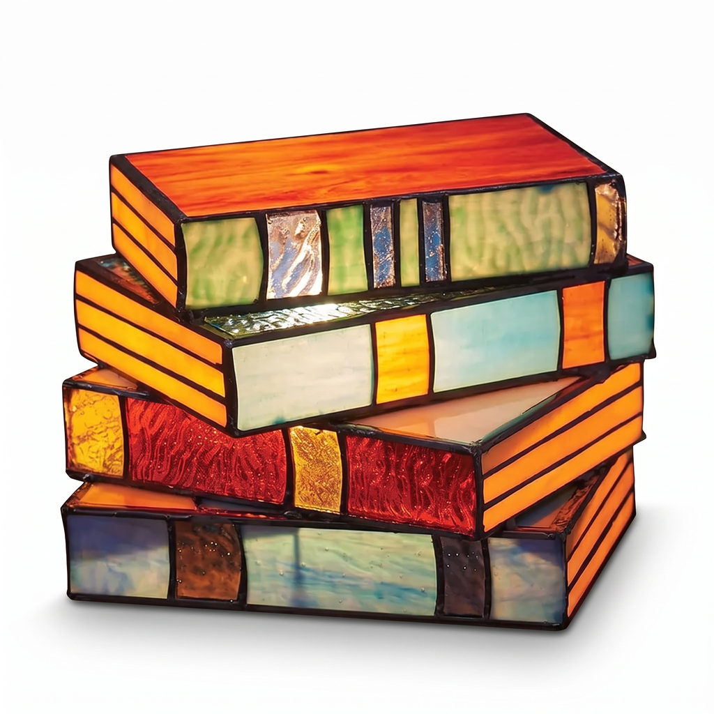 Book lamp - Stained Glass Style Stacked Books Lamp on white background