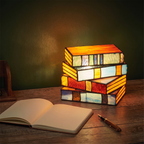 Book lamp - Stained Glass Style Stacked Books Lamp on a study desk