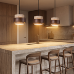 Mini pendant light - Travertine Mini Pendant Light in a row over a kitchen island
