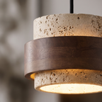 Mini pendant light - Travertine Mini Pendant Light close-up of the travertine and walnut band