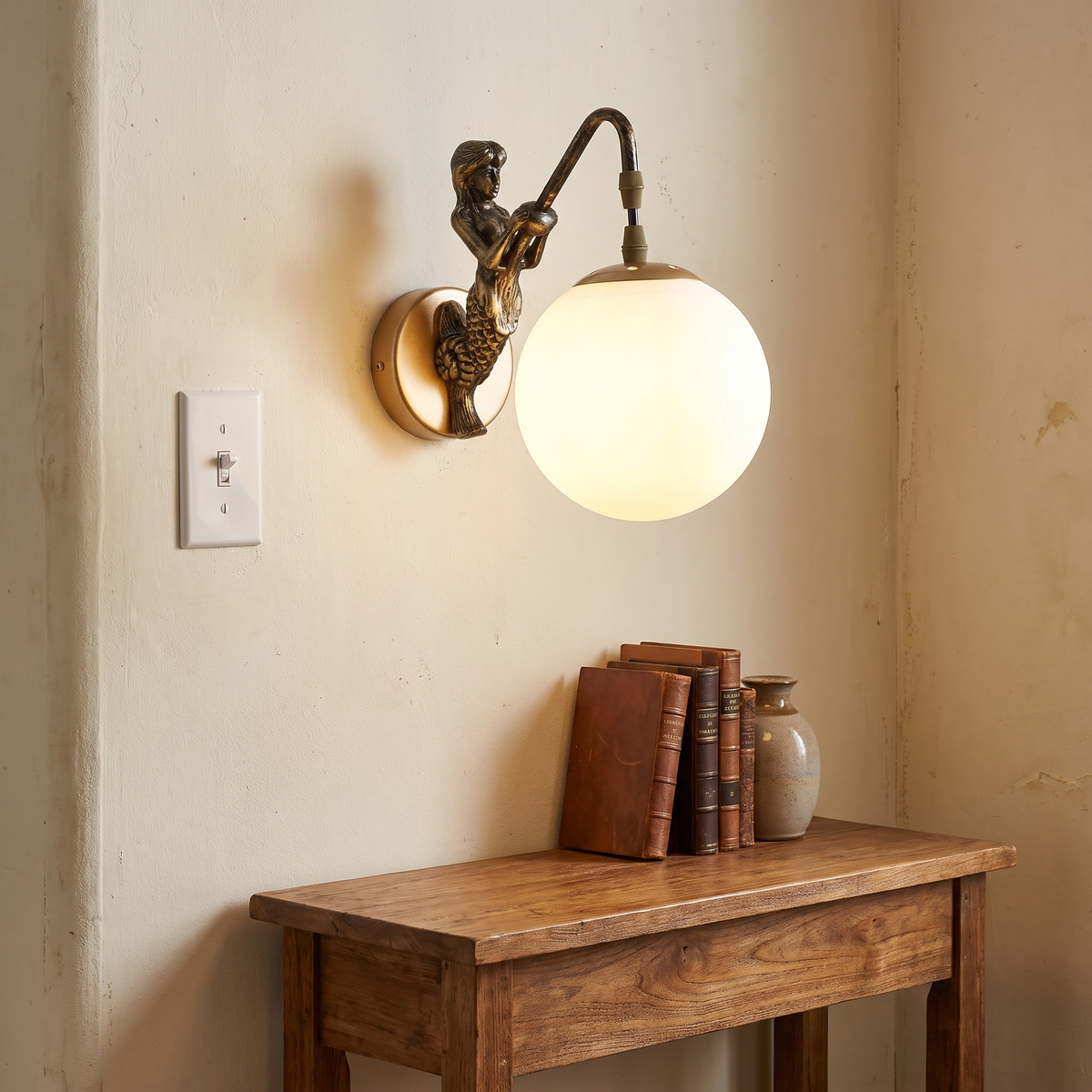Vintage wall sconce - Vintage Mermaid Wall Sconce next to a light switch for scale